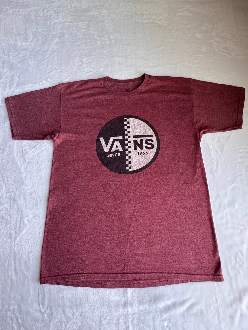 Vans Off The Wall Graphic T Shirt Maroon Heather Checkerboard Logo Men's L 21x29